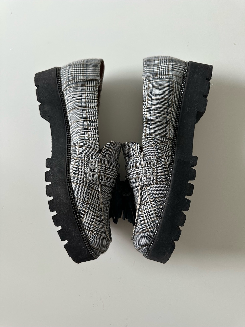 Franco Sarto Black and White Plaid Tassel Loafers Size 6.5 - Picture 11 of 14